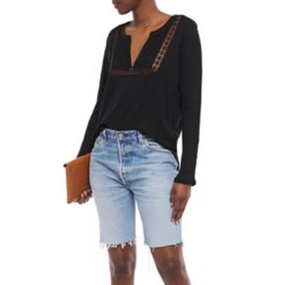 Sandro Lace Cutout Top Linen Size 1 US XS/S